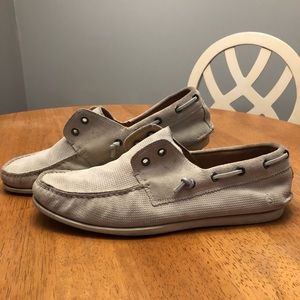 [9.5] John Varvatos Laceless Ivory Boat Shoes